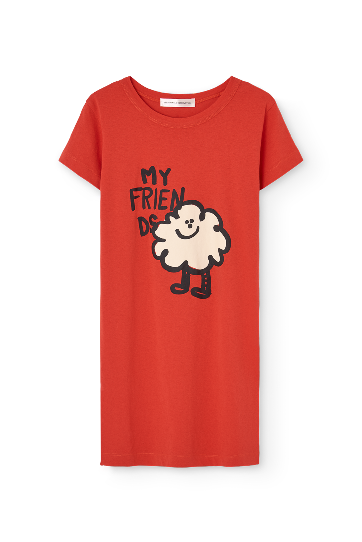 女童红色印花棉连衣裙