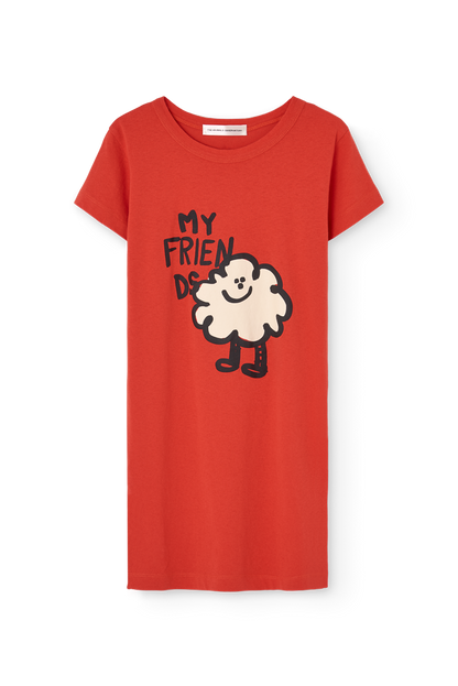 女童红色印花棉连衣裙