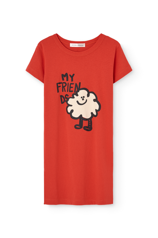 女童红色印花棉连衣裙