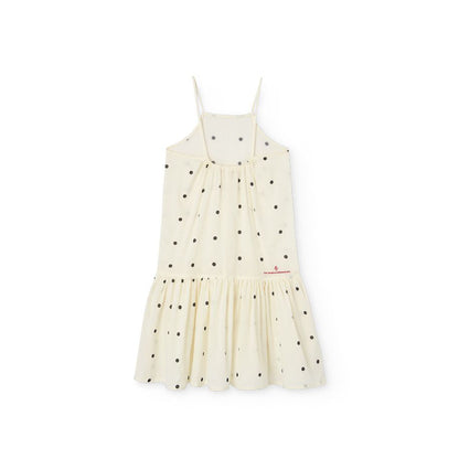 女童白色波点棉吊带连衣裙
