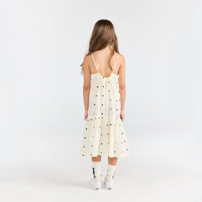 女童白色波点棉吊带连衣裙