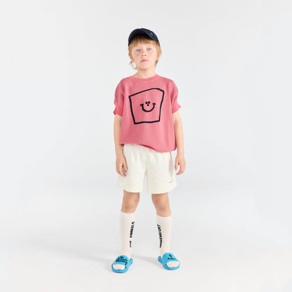 儿童粉色棉针织毛衣