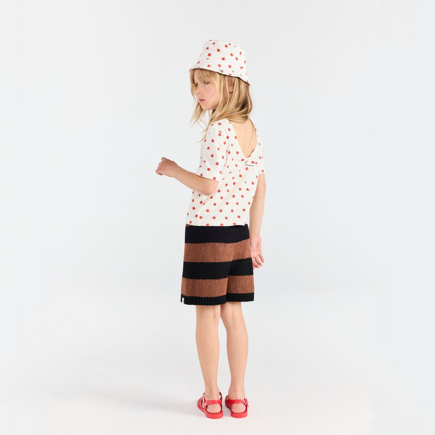 儿童棕色条纹棉短裤