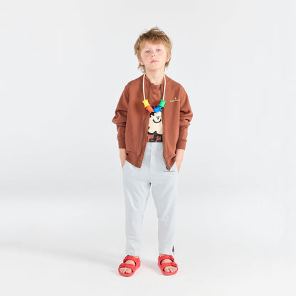 儿童棕色棉拉链夹克