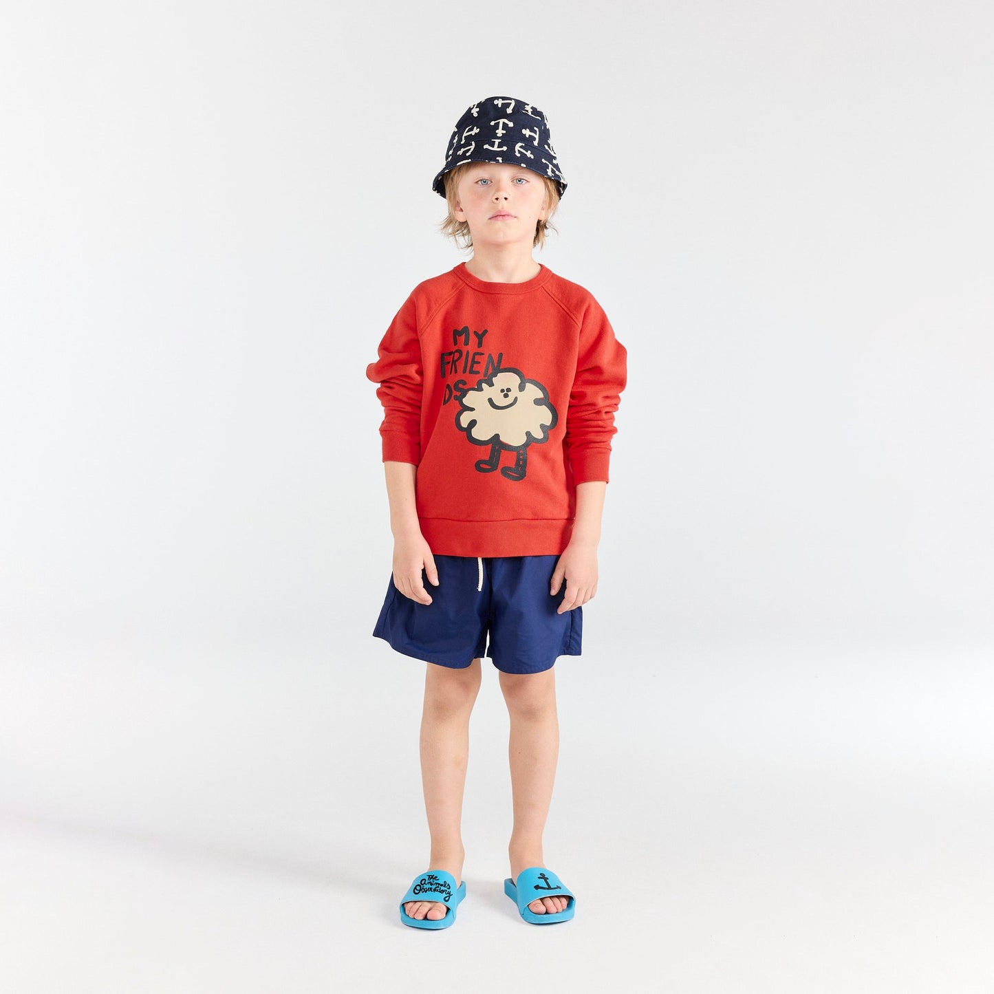 儿童红色印花棉卫衣