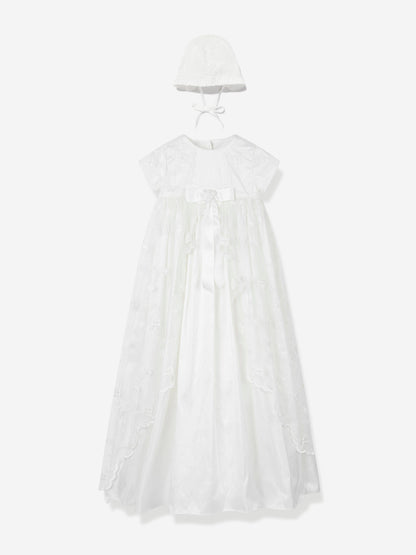 Baby Girls Silk Christening Robe and Bonnet in Ivory