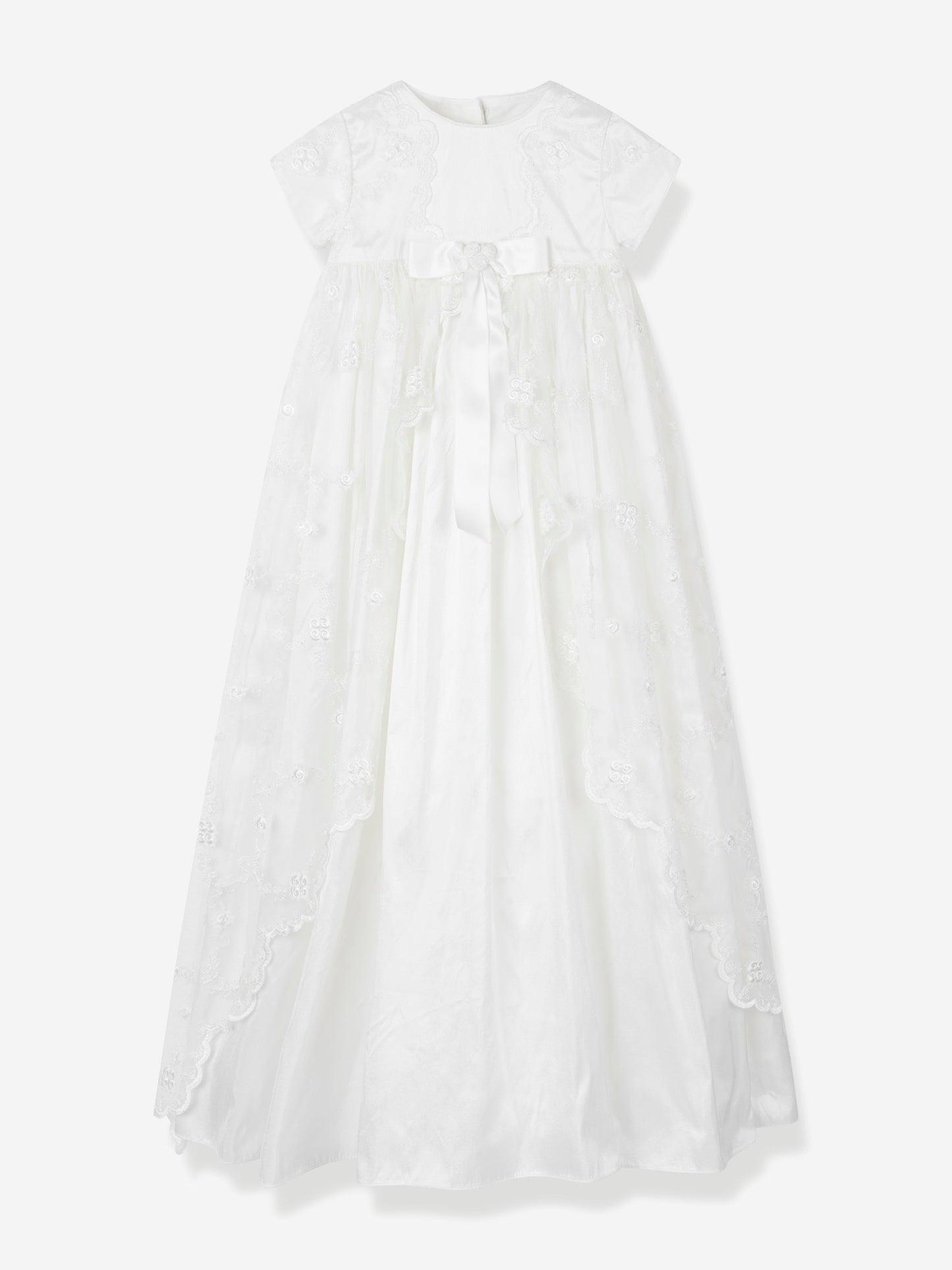 Baby Girls Silk Christening Robe and Bonnet in Ivory