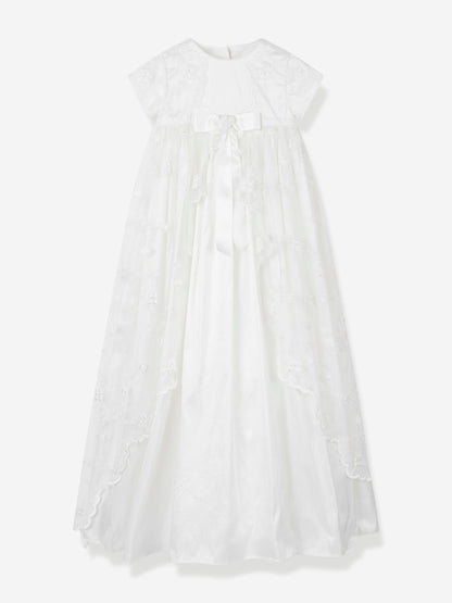 Baby Girls Silk Christening Robe and Bonnet in Ivory