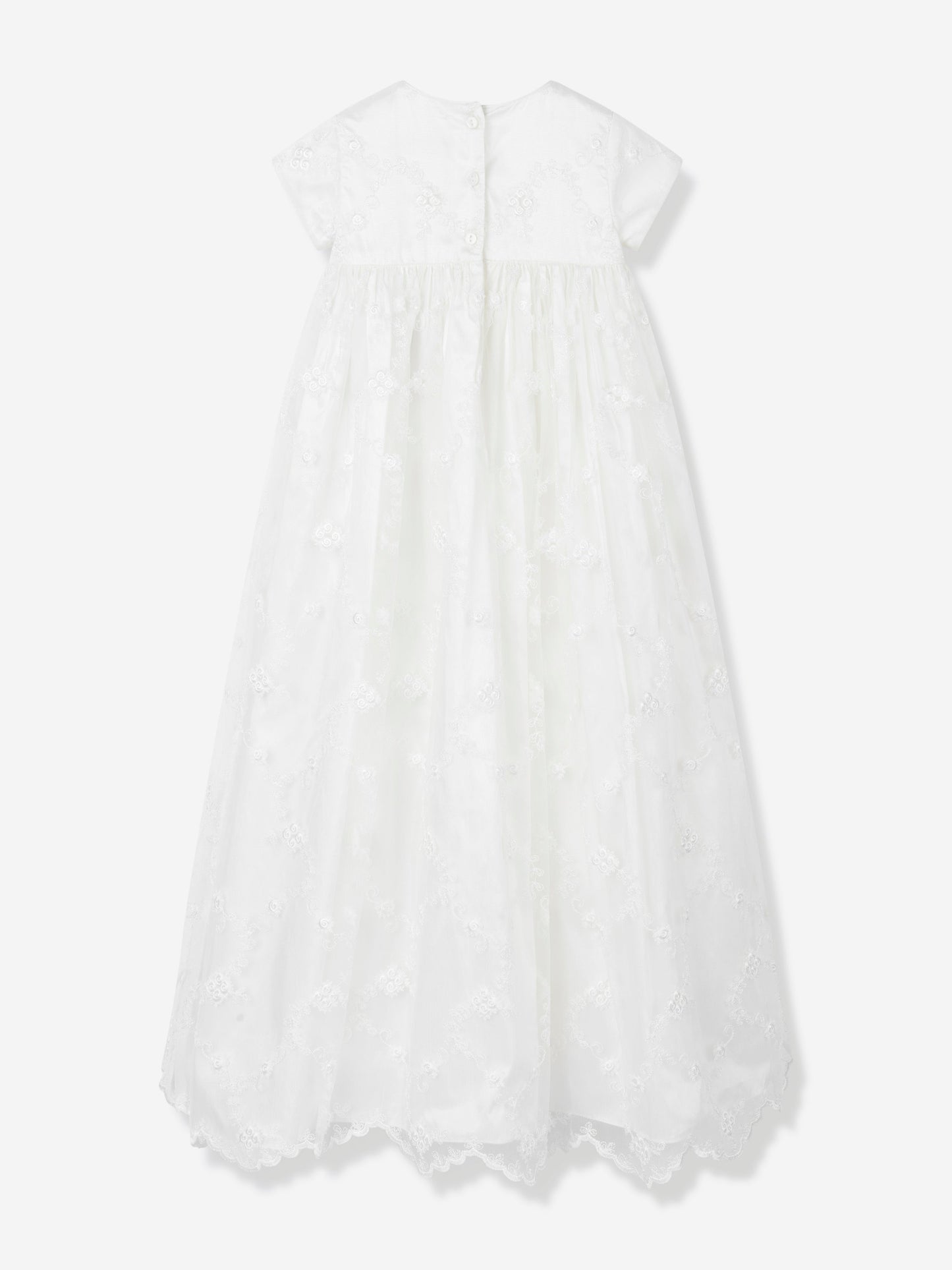 Baby Girls Silk Christening Robe and Bonnet in Ivory