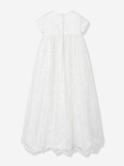 Baby Girls Silk Christening Robe and Bonnet in Ivory