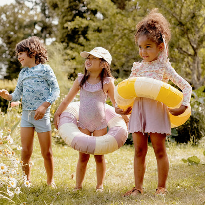 女童粉色碎花泳衣套装
