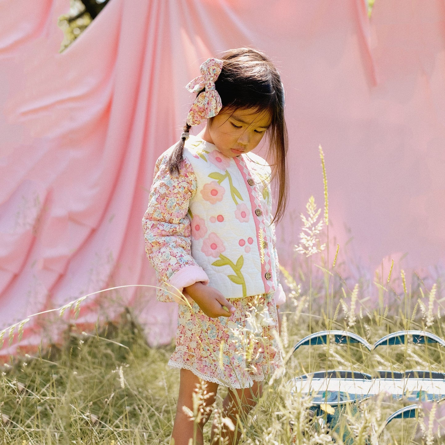 女童粉色碎花棉短裤