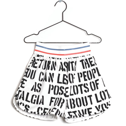 Girls White Printed Cotton Shorts