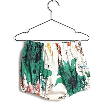 Girls Green Printed Cotton Shorts