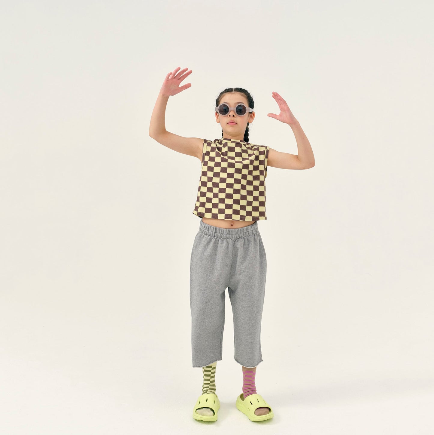 儿童棕色格子棉袜