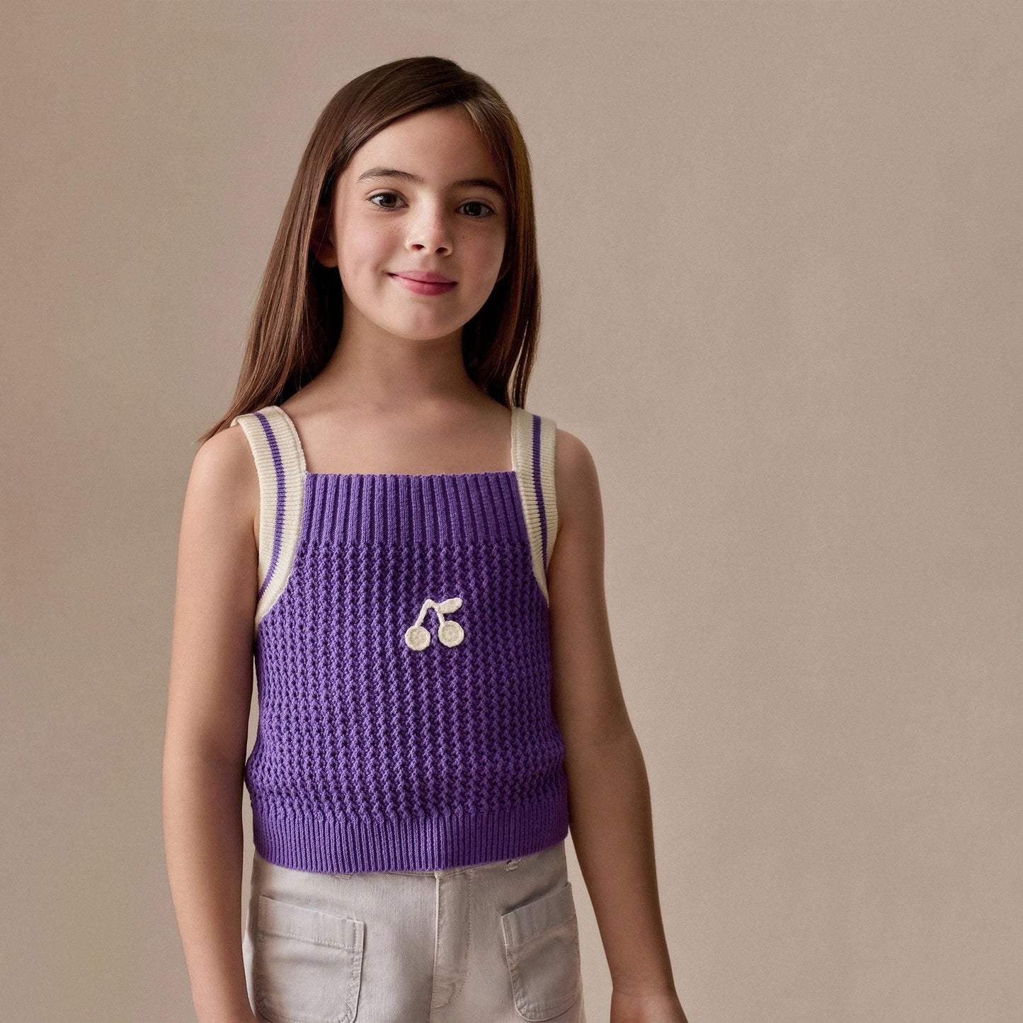 女童紫色棉针织背心