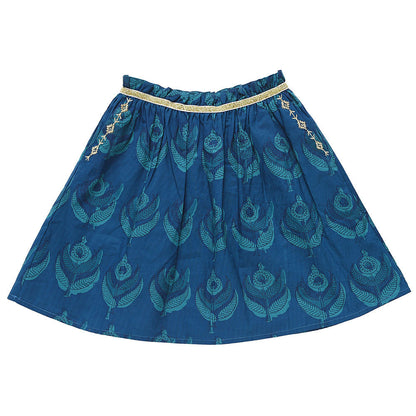Girls Indigo Printed Trims Cotton 'Juno' Skirt