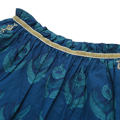 Girls Indigo Printed Trims Cotton 'Juno' Skirt