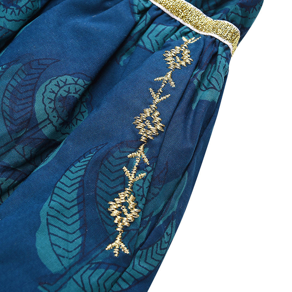 Girls Indigo Printed Trims Cotton 'Juno' Skirt