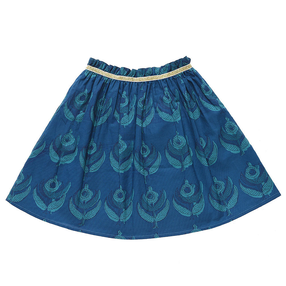 Girls Indigo Printed Trims Cotton 'Juno' Skirt