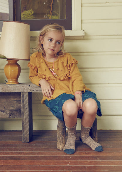 Girls Indigo Printed Trims Cotton 'Juno' Skirt