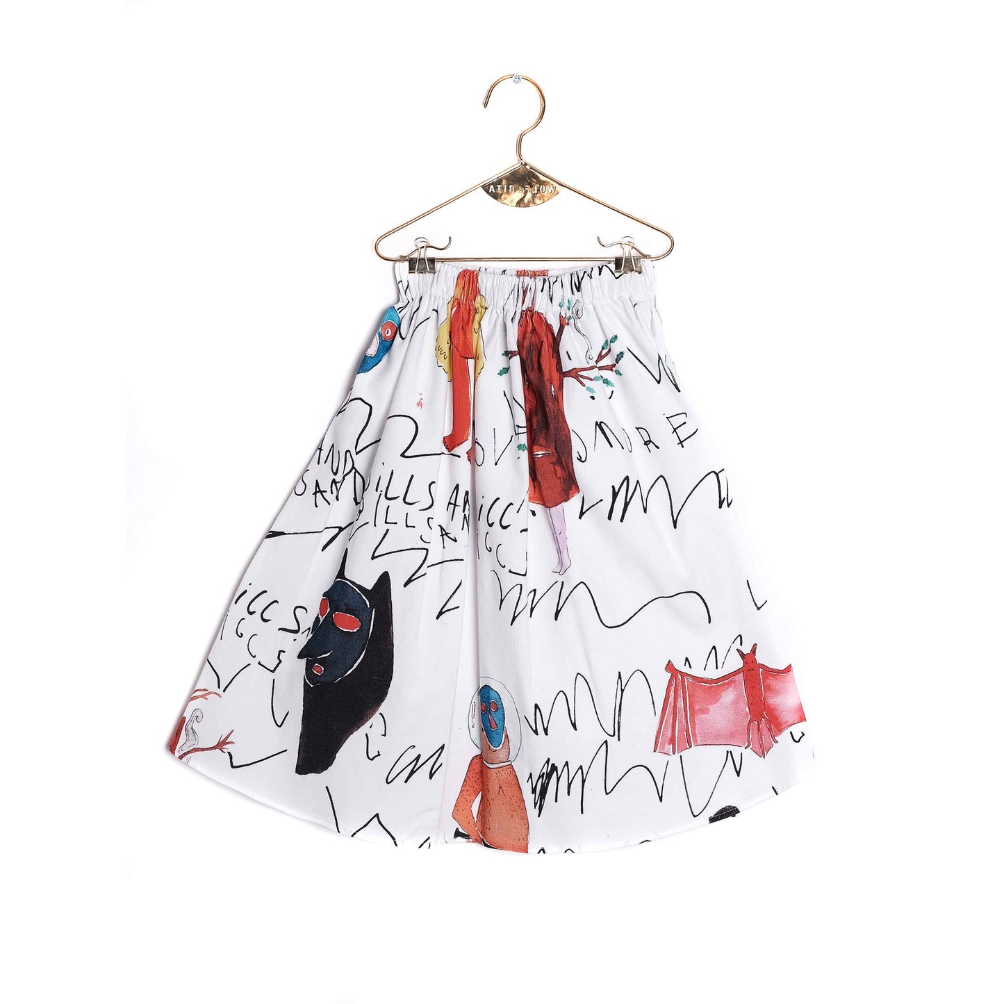 Girls White Printed Cotton Skirt