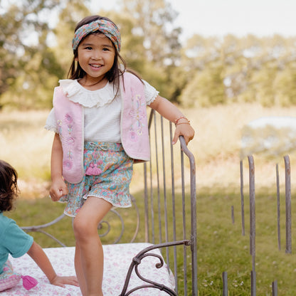女童粉色刺绣双面马甲