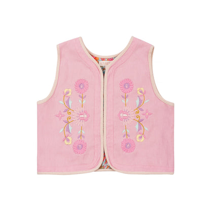 女童粉色刺绣双面马甲