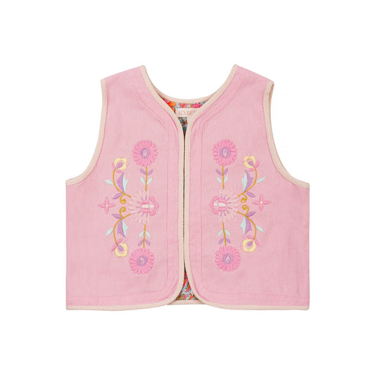 女童粉色刺绣双面马甲