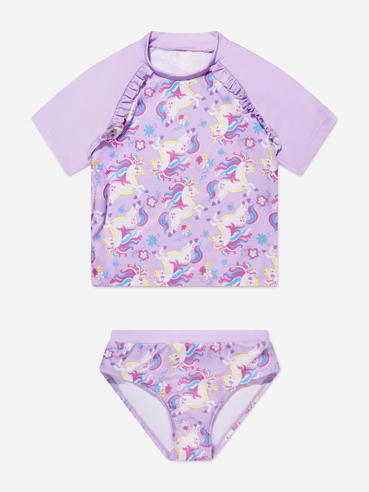 Soli Swim 女童独角兽防晒衣和短裤（UPF50+）紫色