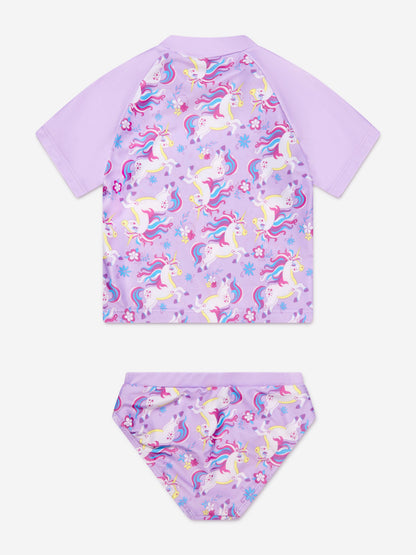 Soli Swim 女童独角兽防晒衣和短裤（UPF50+）紫色