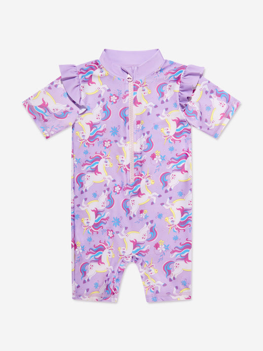 Soli Swim 女婴独角兽防晒泳衣 (UPF50+) 紫色