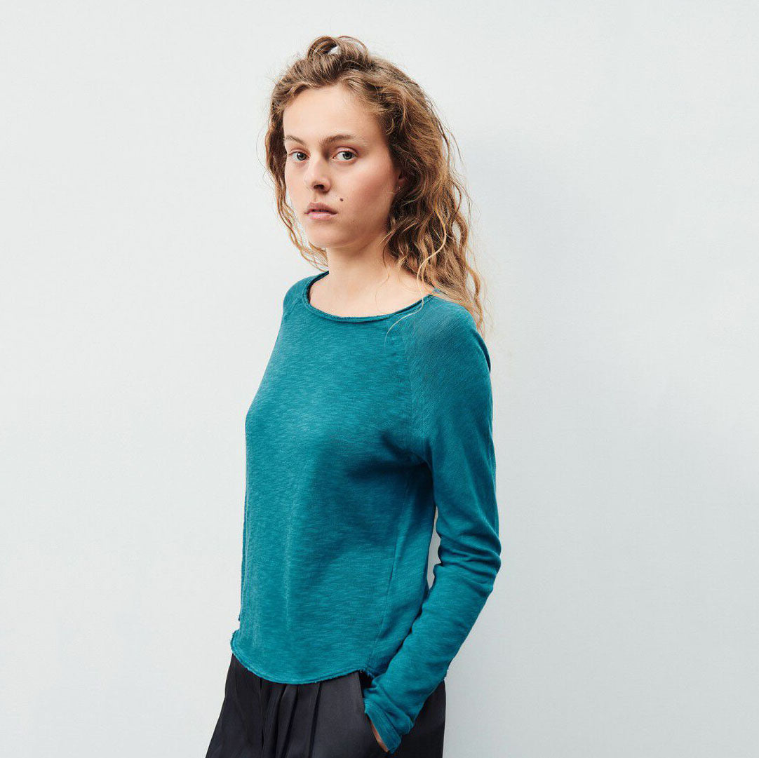 女士孔雀蓝色棉T恤