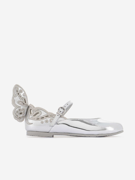 Sophia Webster Girls Chiara Broderie Flat in Silver