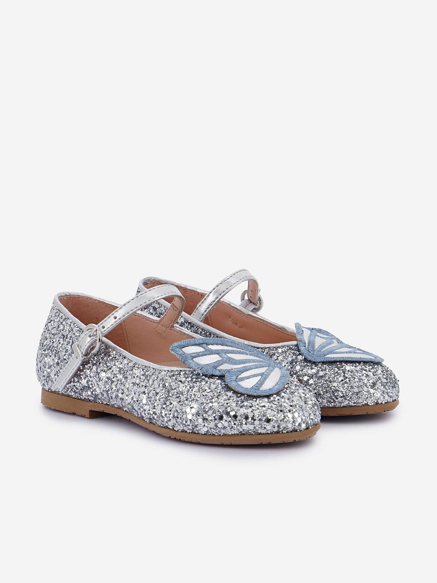 Sophia Webster Girls Butterfly Embroidery Flat in Blue