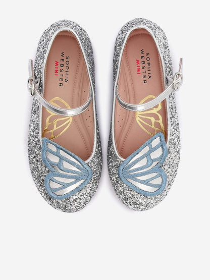 Sophia Webster Girls Butterfly Embroidery Flat in Blue