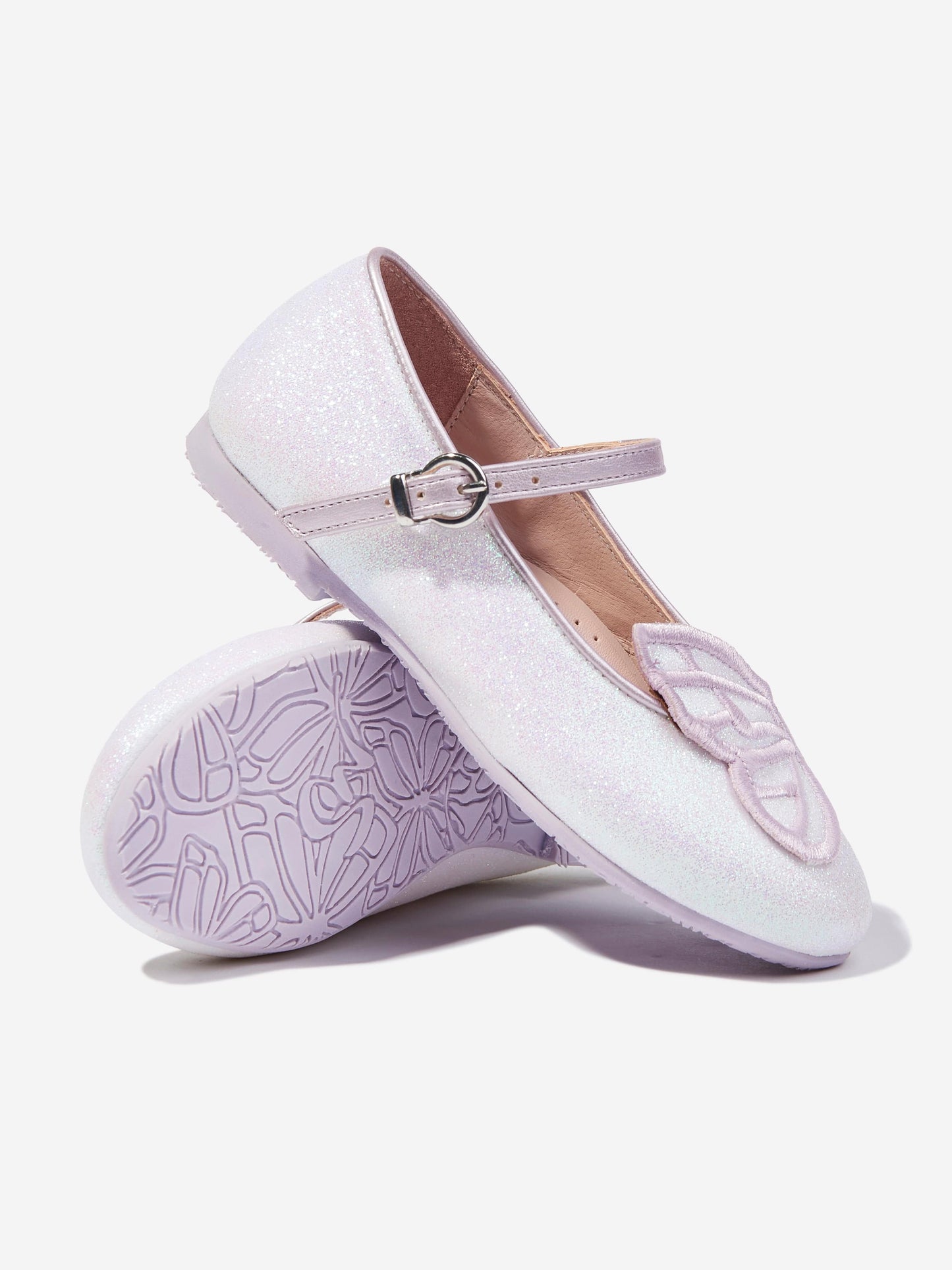 Girls Butterfly Embroidery Flat in Ivory