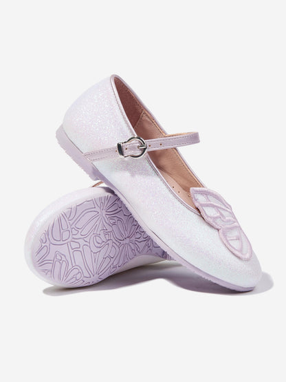 Girls Butterfly Embroidery Flat in Ivory