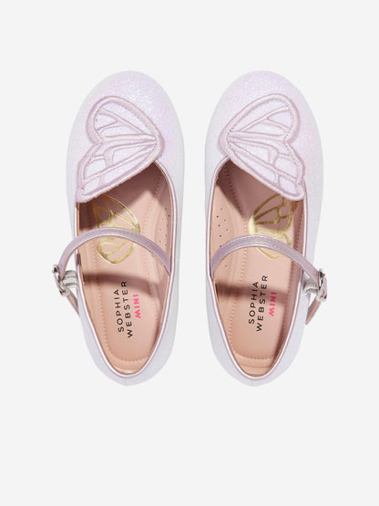 Girls Butterfly Embroidery Flat in Ivory