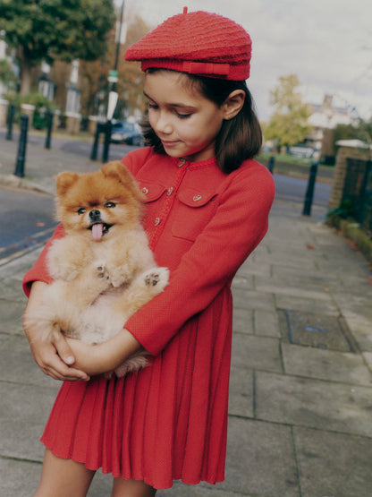 Girls Knitted Pleat Dress in Red