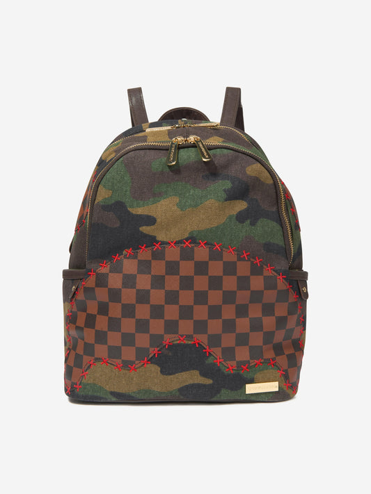 Sprayground Kids 迷彩鲨鱼格纹 Savage 背包（绿色）