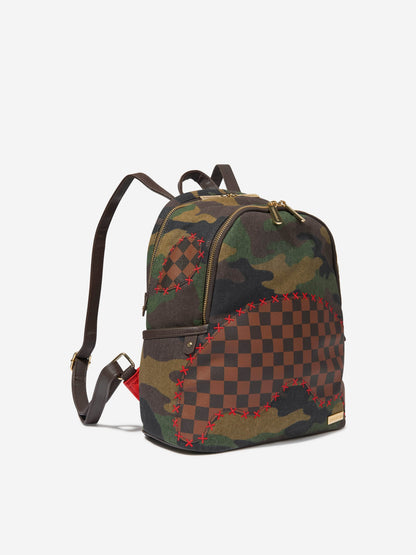 Sprayground Kids 迷彩鲨鱼格纹 Savage 背包（绿色）