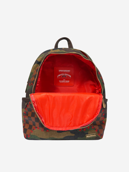 Sprayground Kids 迷彩鲨鱼格纹 Savage 背包（绿色）
