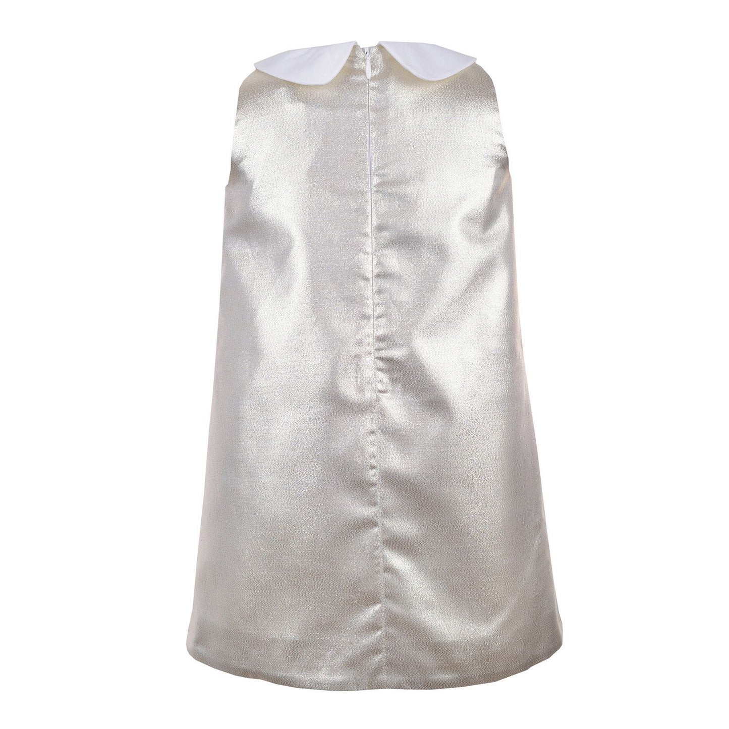 Girls Metallic Gold&Ivory Peter Pan Collar Shift Dress