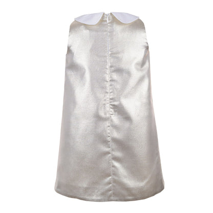 Girls Metallic Gold&Ivory Peter Pan Collar Shift Dress