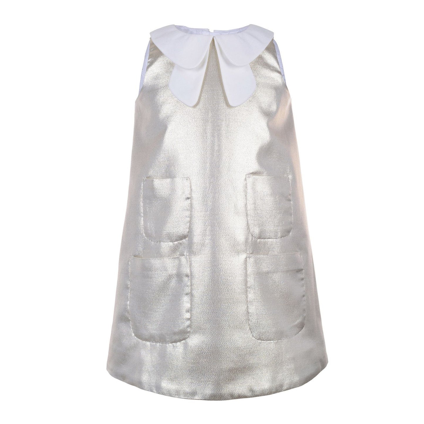 Girls Metallic Gold&Ivory Peter Pan Collar Shift Dress