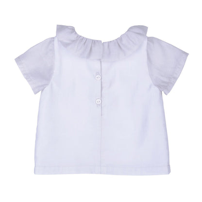Baby Girls Whisper White Ruffle Neck Short Sleeve Blouse
