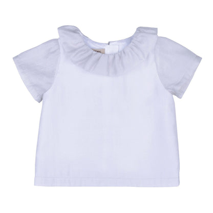 Baby Girls Whisper White Ruffle Neck Short Sleeve Blouse