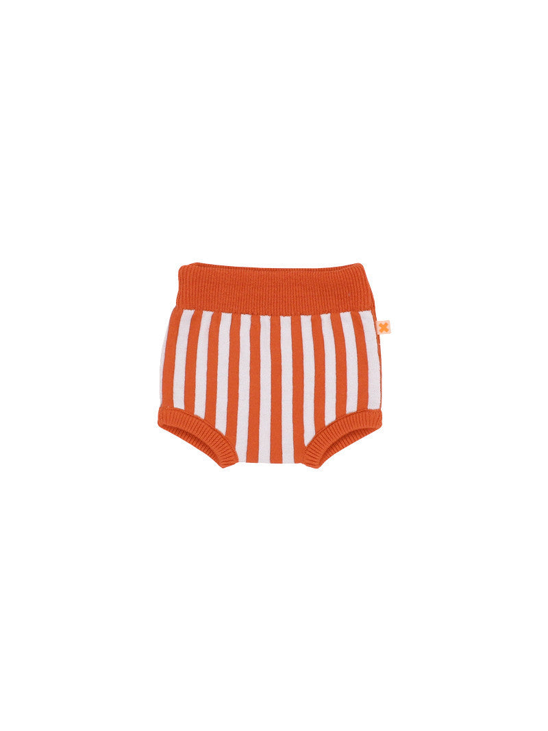 Baby Girls Red & Ivory Striped Knitted Bloomer