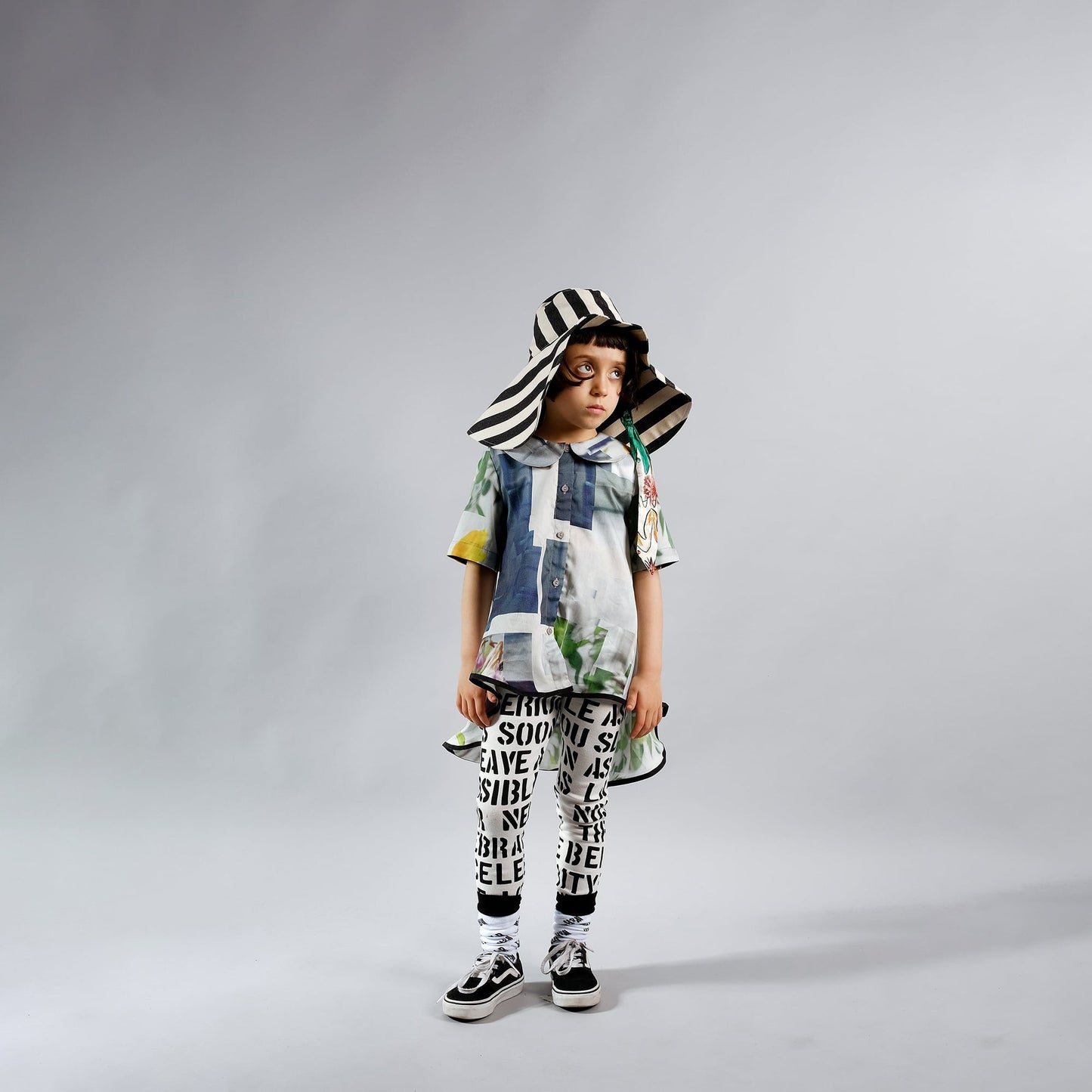 Girls Black Stripes Cotton Hat
